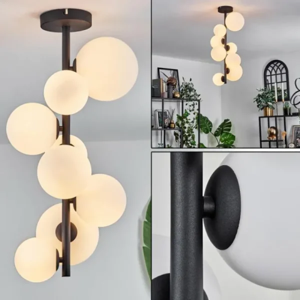 hofstein Plafonnier - Verre 10 cm, 12 cm, 15 cm Chehalis Blanc, 8 lumières* Lampes En Verre