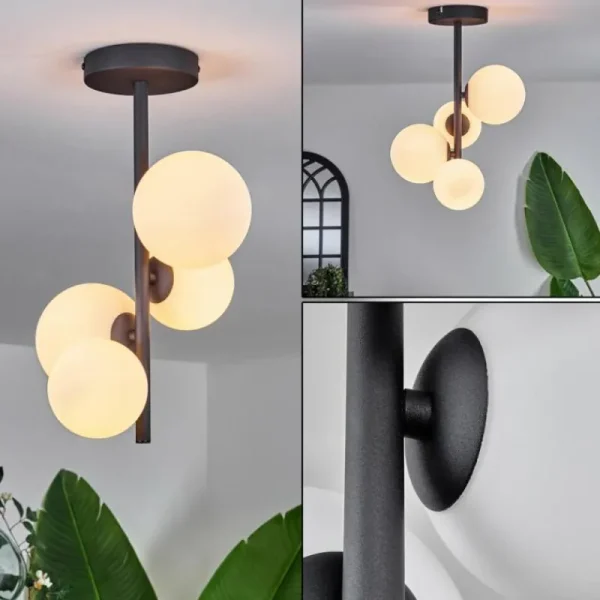 hofstein Plafonnier - Verre 10 cm, 12 cm Chehalis Blanc, 4 lumières* Lampes En Verre