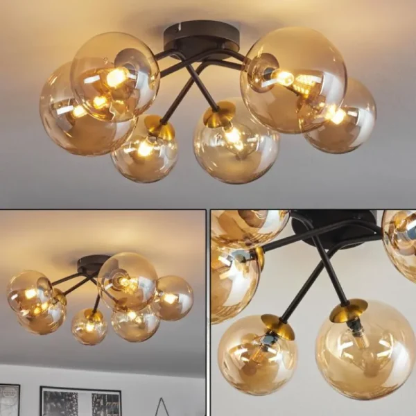 hofstein Plafonnier - Verre 12 cm, 15 cm Chehalis Or, Noir, 6 lumières* Lampes En Verre