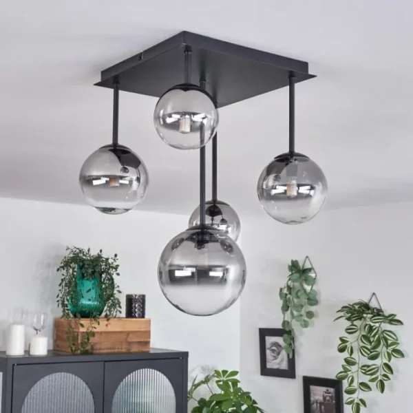 hofstein Plafonnier - Verre 10 cm, 12 cm, 15 cm Chehalis Clair, Fumé, 5 lumières* Lampes Modernes