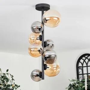 hofstein Plafonnier - Verre 10 cm, 12 cm, 15 cm Chehalis Ambre, Fumé, 8 lumières* Lampes Modernes