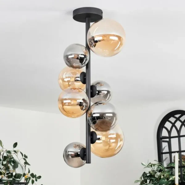hofstein Plafonnier - Verre 10 cm, 12 cm, 15 cm Chehalis Ambre, Fumé, 8 lumières* Lampes Modernes