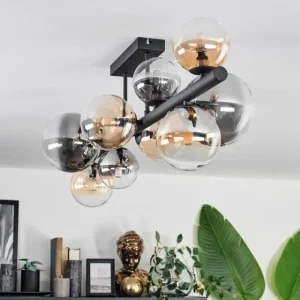hofstein Plafonnier - Verre 10 cm, 12 cm, 15 cm Chehalis Ambre, Clair, Fumé, 10 lumières* Lampes Modernes