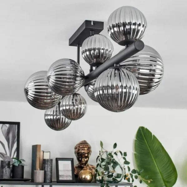 hofstein Plafonnier - Verre 10 cm, 12 cm, 15 cm Chehalis Fumé, 10 lumières* Lampes Modernes