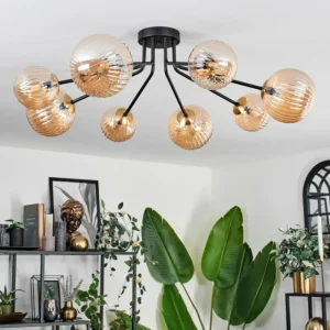 hofstein Plafonnier - Verre 12 cm, 15 cm Chehalis Or, Noir, 8 lumières* Lampes En Verre