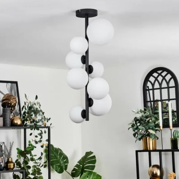 hofstein Plafonnier - Verre 10 cm, 12 cm, 15 cm Chehalis Blanc, 8 lumières* Lampes En Verre