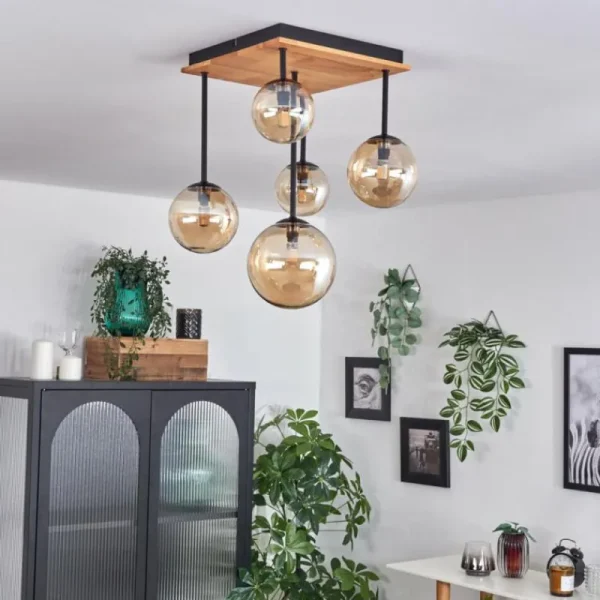 hofstein Plafonnier - Verre 10 cm, 12 cm, 15 cm Chehalis Écru, Noir, 5 lumières* Lampes Modernes