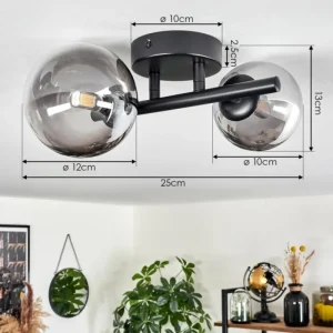 hofstein Plafonnier - Verre 10 cm, 12 cm Chehalis Noir, 2 lumières* Lampes Modernes