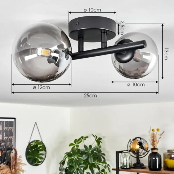hofstein Plafonnier - Verre 10 cm, 12 cm Chehalis Noir, 2 lumières* Lampes Modernes