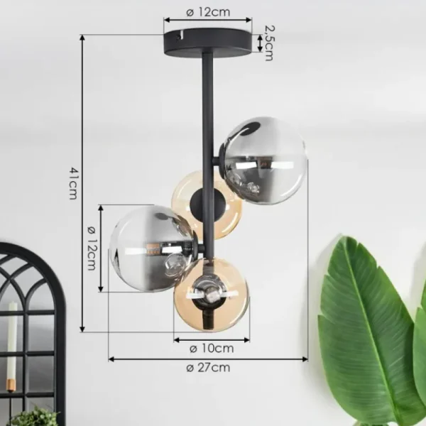hofstein Plafonnier - Verre 10 cm, 12 cm Chehalis Ambre, Clair, Fumé, 4 lumières* Lampes Modernes