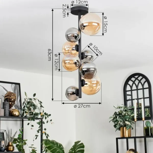 hofstein Plafonnier - Verre 10 cm, 12 cm, 15 cm Chehalis Ambre, Fumé, 8 lumières* Lampes Modernes