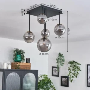 hofstein Plafonnier - Verre 10 cm, 12 cm, 15 cm Chehalis Fumé, 5 lumières* Lampes Modernes