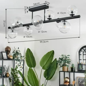 hofstein Plafonnier - Verre 10 cm, 12 cm, 15 cm Chehalis Clair, 10 lumières* Lampes Modernes