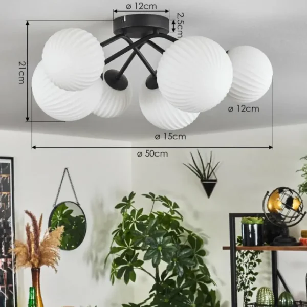 hofstein Plafonnier - Verre 12 cm, 15 cm Chehalis Blanc, 6 lumières* Lampes Modernes