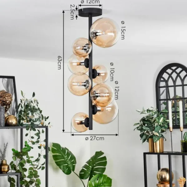 hofstein Plafonnier - Verre 10 cm, 12 cm, 15 cm Chehalis Ambre, Clair, 8 lumières* Lampes En Verre