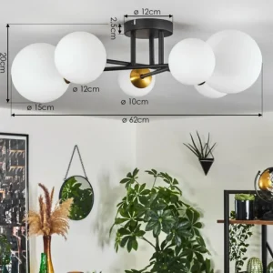hofstein Plafonnier - Verre 10 cm, 12 cm, 15 cm Chehalis Or, Noir, 6 lumières* Lampes En Verre
