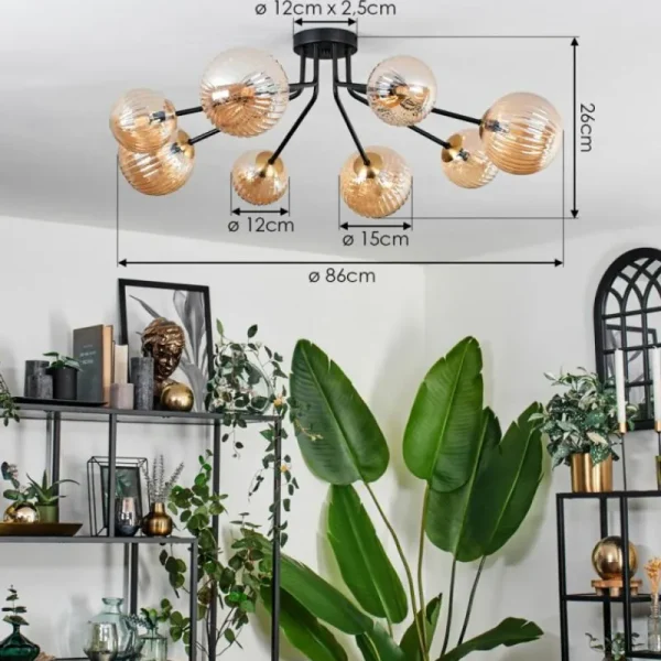 hofstein Plafonnier - Verre 12 cm, 15 cm Chehalis Or, Noir, 8 lumières* Lampes En Verre