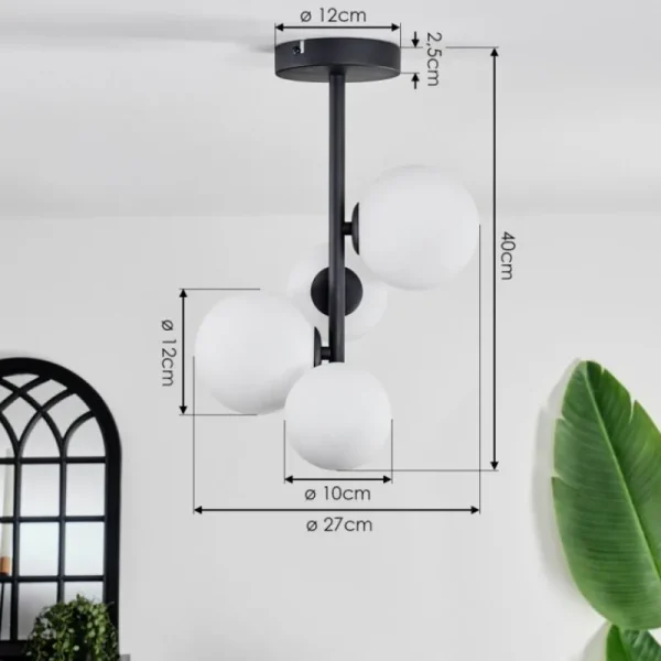 hofstein Plafonnier - Verre 10 cm, 12 cm Chehalis Blanc, 4 lumières* Lampes En Verre