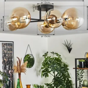 hofstein Plafonnier - Verre 12 cm, 15 cm Chehalis Or, Noir, 6 lumières* Lampes En Verre
