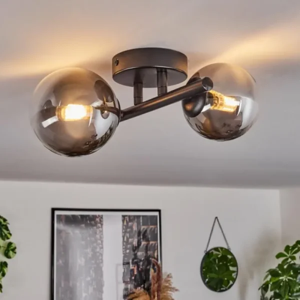 hofstein Plafonnier - Verre 10 cm, 12 cm Chehalis Noir, 2 lumières* Lampes Modernes
