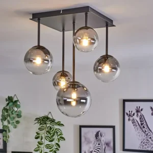 hofstein Plafonnier - Verre 10 cm, 12 cm, 15 cm Chehalis Clair, Fumé, 5 lumières* Lampes Modernes