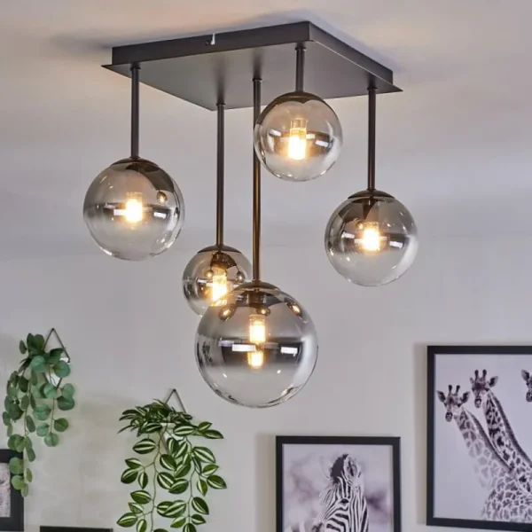 hofstein Plafonnier - Verre 10 cm, 12 cm, 15 cm Chehalis Clair, Fumé, 5 lumières* Lampes Modernes