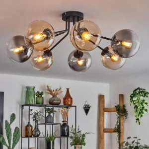 hofstein Plafonnier - Verre 10 cm, 12 cm, 15 cm Gastor Ambre, Fumé, 7 lumières* Lampes Modernes