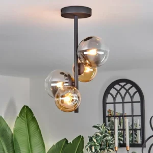 hofstein Plafonnier - Verre 10 cm, 12 cm Chehalis Ambre, Clair, Fumé, 4 lumières* Lampes Modernes