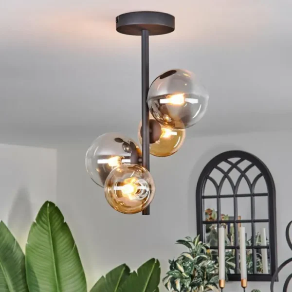 hofstein Plafonnier - Verre 10 cm, 12 cm Chehalis Ambre, Clair, Fumé, 4 lumières* Lampes Modernes