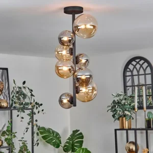 hofstein Plafonnier - Verre 10 cm, 12 cm, 15 cm Chehalis Ambre, Fumé, 8 lumières* Lampes Modernes