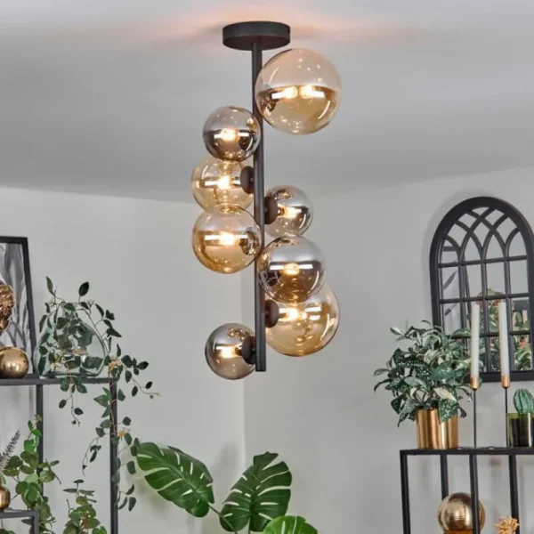 hofstein Plafonnier - Verre 10 cm, 12 cm, 15 cm Chehalis Ambre, Fumé, 8 lumières* Lampes Modernes