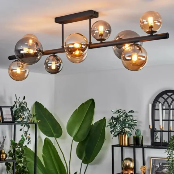 hofstein Plafonnier - Verre 10 cm, 12 cm, 15 cm Chehalis Ambre, Fumé, 10 lumières* Lampes Modernes