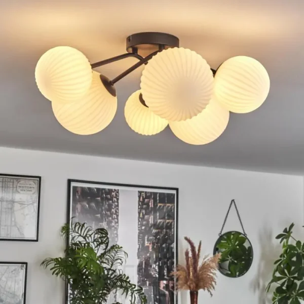 hofstein Plafonnier - Verre 12 cm, 15 cm Chehalis Blanc, 6 lumières* Lampes Modernes