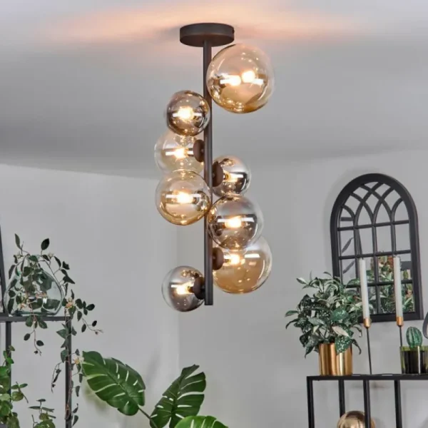 hofstein Plafonnier - Verre 10 cm, 12 cm, 15 cm Chehalis Ambre, Clair, Fumé, 8 lumières* Lampes Modernes