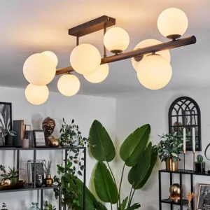 hofstein Plafonnier - Verre 10 cm, 12 cm, 15 cm Chehalis Blanc, 10 lumières* Lampes En Verre