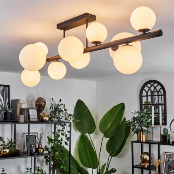 hofstein Plafonnier - Verre 10 cm, 12 cm, 15 cm Chehalis Blanc, 10 lumières* Lampes En Verre