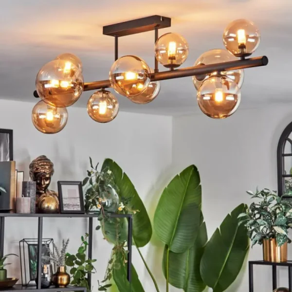 hofstein Plafonnier - Verre 10 cm, 12 cm, 15 cm Chehalis Ambre, 10 lumières* Lampes En Verre