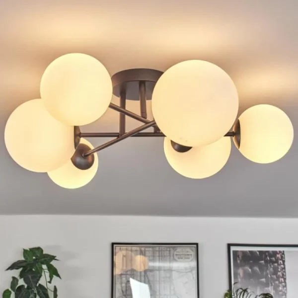 hofstein Plafonnier - Verre 12 cm, 15 cm Chehalis Blanc, 6 lumières* Lampes En Verre