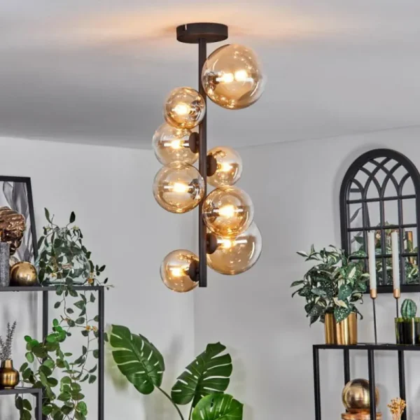 hofstein Plafonnier - Verre 10 cm, 12 cm, 15 cm Chehalis Ambre, Clair, 8 lumières* Lampes En Verre