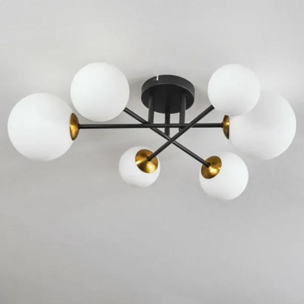 hofstein Plafonnier - Verre 10 cm, 12 cm, 15 cm Chehalis Or, Noir, 6 lumières* Lampes En Verre