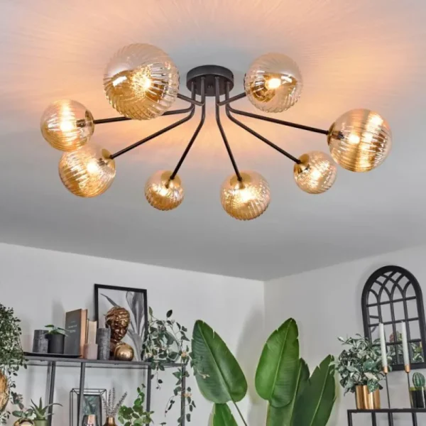 hofstein Plafonnier - Verre 12 cm, 15 cm Chehalis Or, Noir, 8 lumières* Lampes En Verre
