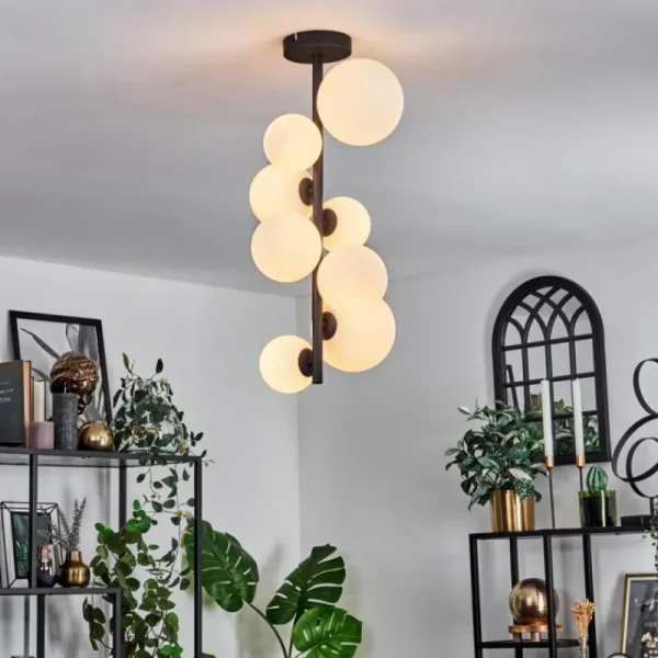 hofstein Plafonnier - Verre 10 cm, 12 cm, 15 cm Chehalis Blanc, 8 lumières* Lampes En Verre