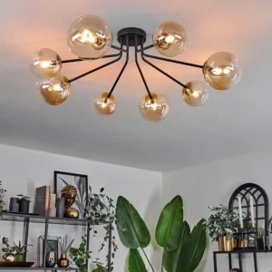 hofstein Plafonnier - Verre 12 cm, 15 cm Chehalis Or, Noir, 8 lumières* Lampes En Verre