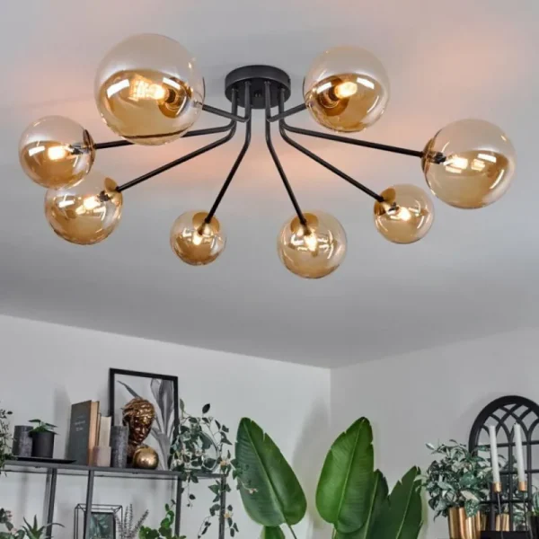 hofstein Plafonnier - Verre 12 cm, 15 cm Chehalis Or, Noir, 8 lumières* Lampes En Verre