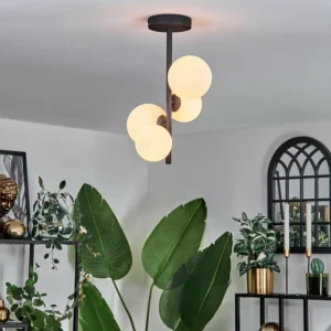 hofstein Plafonnier - Verre 10 cm, 12 cm Chehalis Blanc, 4 lumières* Lampes En Verre