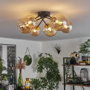 hofstein Plafonnier - Verre 12 cm, 15 cm Chehalis Or, Noir, 6 lumières* Lampes En Verre