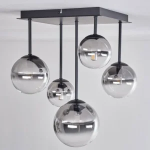 hofstein Plafonnier - Verre 10 cm, 12 cm, 15 cm Chehalis Clair, Fumé, 5 lumières* Lampes Modernes