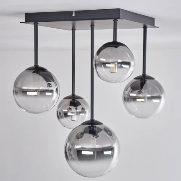 hofstein Plafonnier - Verre 10 cm, 12 cm, 15 cm Chehalis Clair, Fumé, 5 lumières* Lampes Modernes