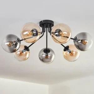 hofstein Plafonnier - Verre 10 cm, 12 cm, 15 cm Gastor Ambre, Fumé, 7 lumières* Lampes Modernes