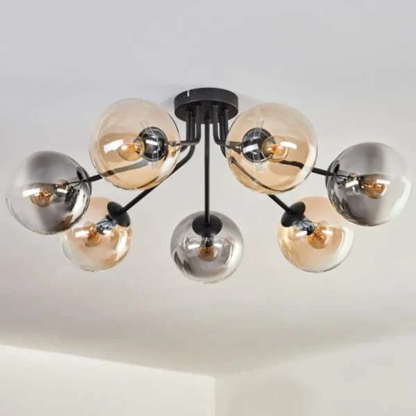 hofstein Plafonnier - Verre 10 cm, 12 cm, 15 cm Gastor Ambre, Fumé, 7 lumières* Lampes Modernes